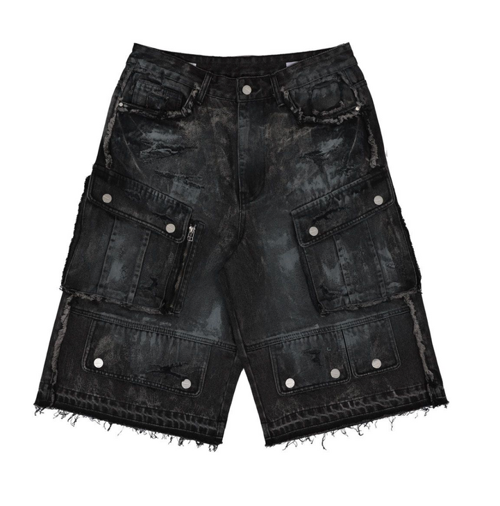 Cargo Denim Jorts -  Wash Black