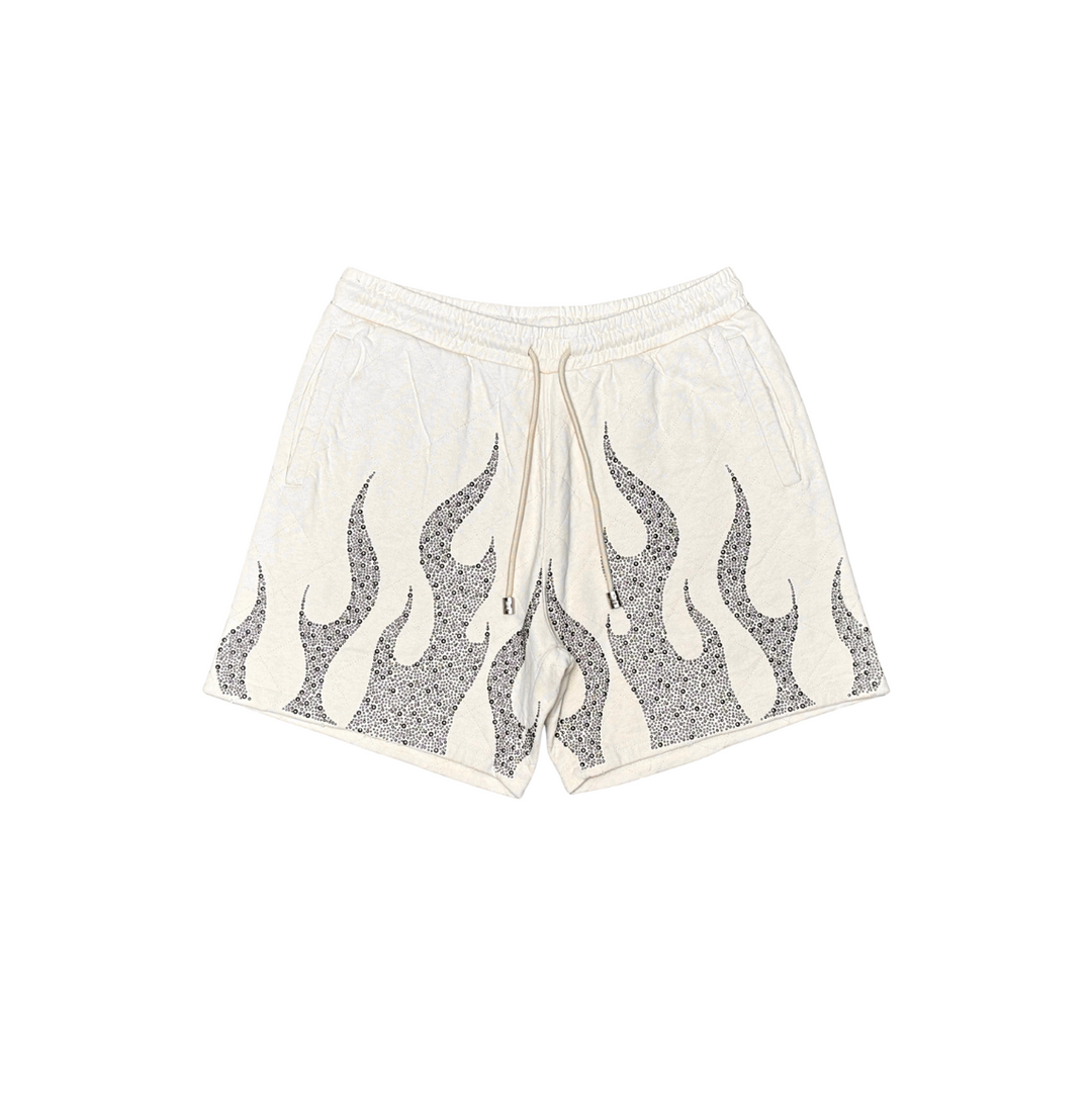 Rhinestone Flame Shorts - Cream