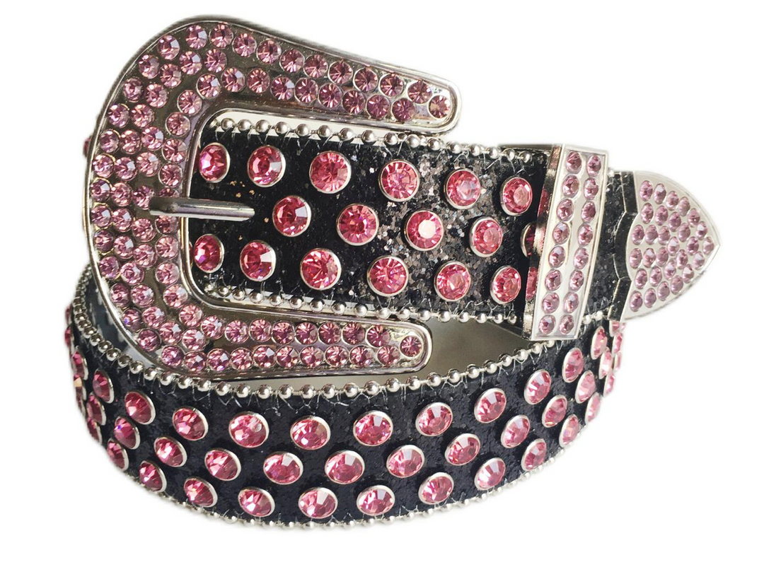 Rhinestone Belt - Black/Pink