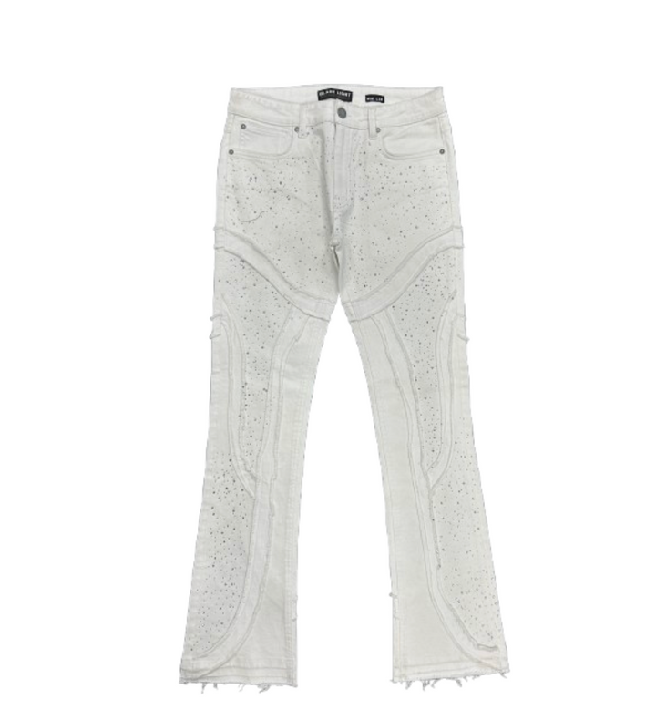 Patchwork Rhinestone Stacked Jeans - White