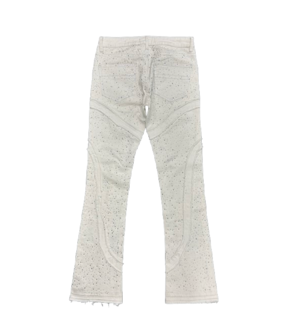 Patchwork Rhinestone Stacked Jeans - White