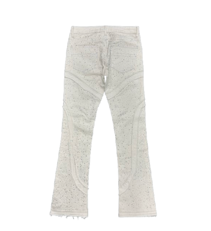 Patchwork Rhinestone Stacked Jeans - White