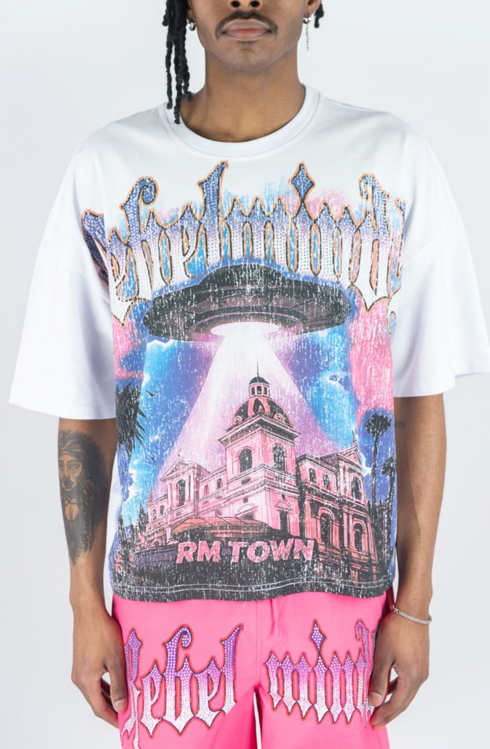 RM Town Rhinestone Tee - White