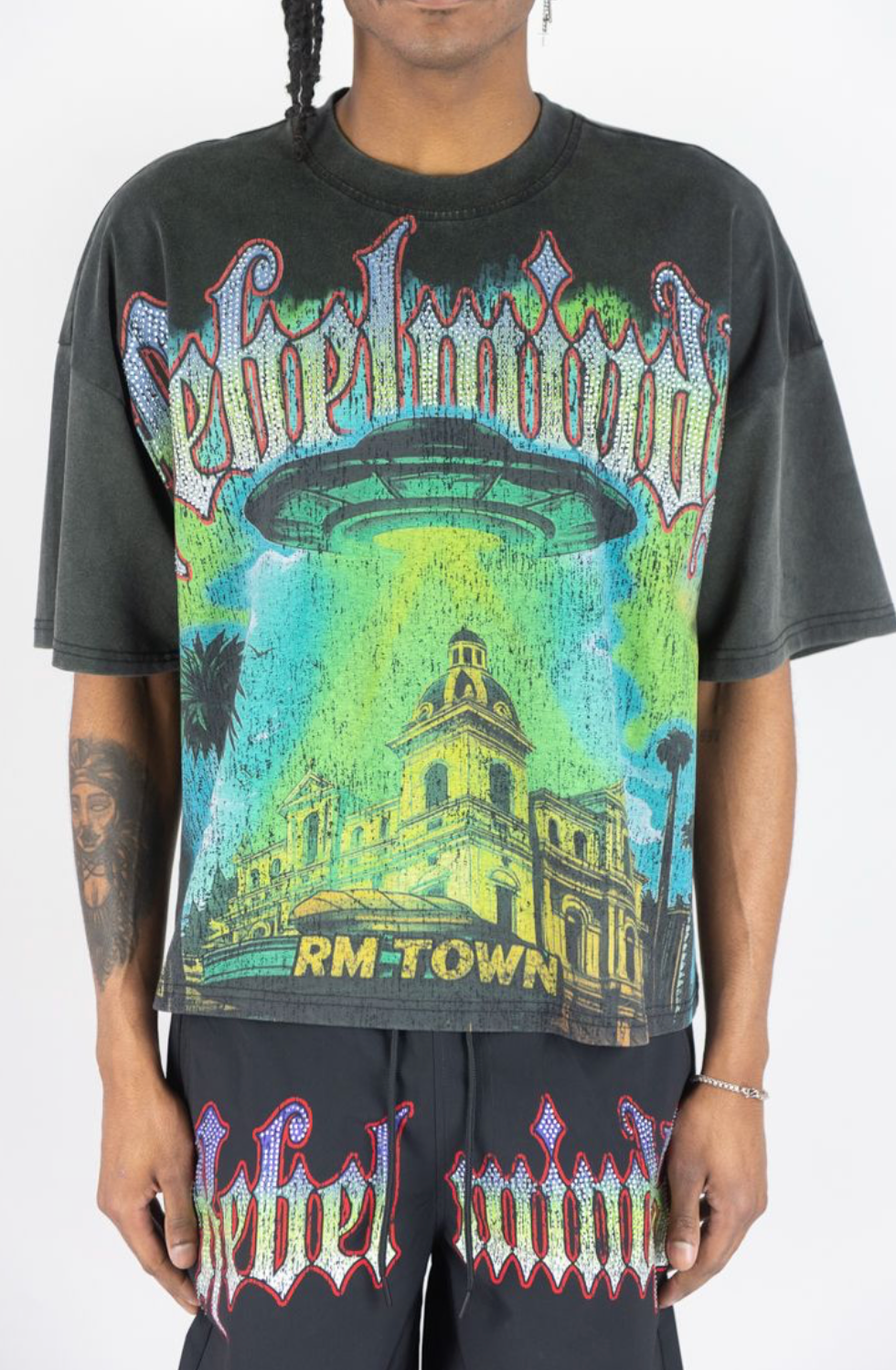 RM Town Rhinestone Tee - Black