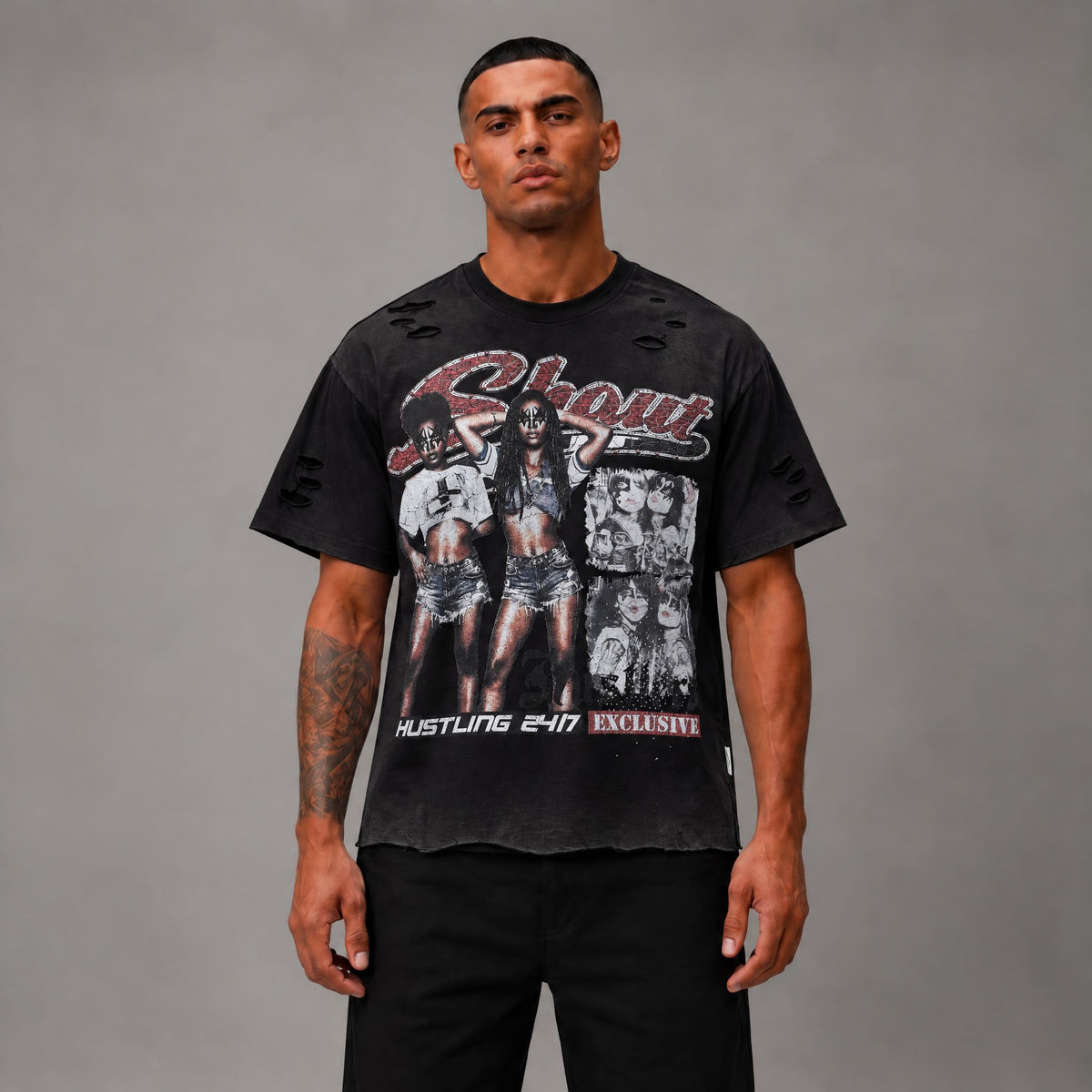 Shout Hustlers French Terry Tee - Men's Graphic Streetwear T-Shirt