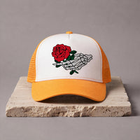 Skeleton Hat W/ Rose Trucker hat Gold- MUM2236