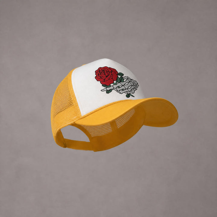 Skeleton Hat W/ Rose Trucker hat Gold- MUM2236