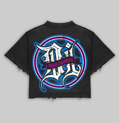Skull Wave Cropped Tee - Black