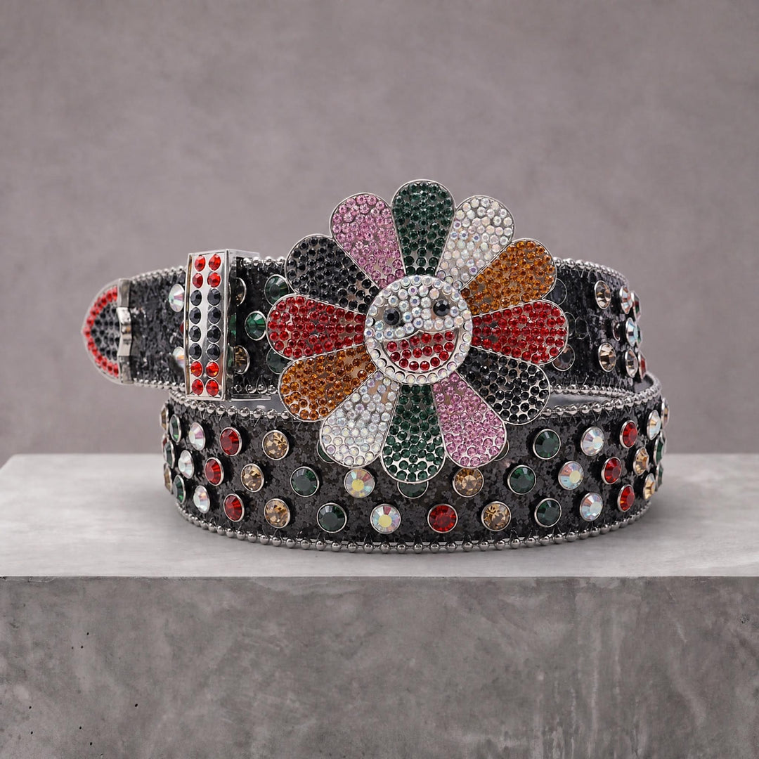 Smile Rhinestone Belt - Black