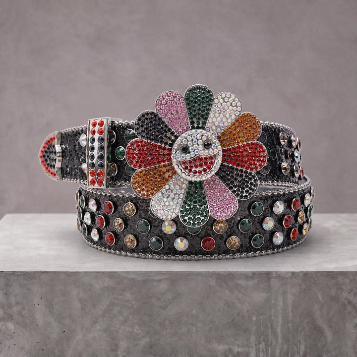 Smile Rhinestone Belt - Black