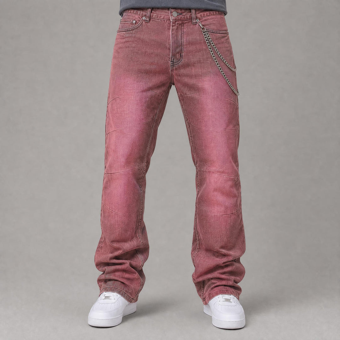 Stacked Denim Jeans - Wash Red