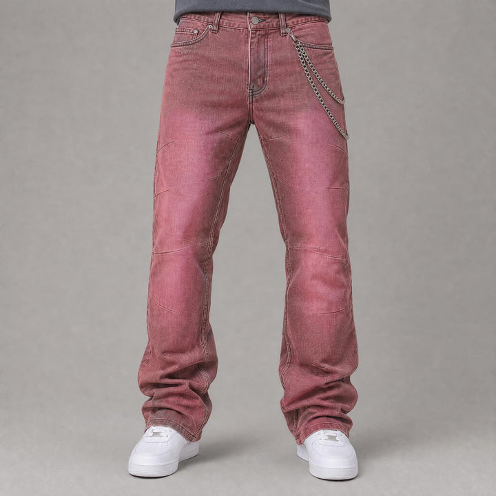 Stacked Denim Jeans - Wash Red