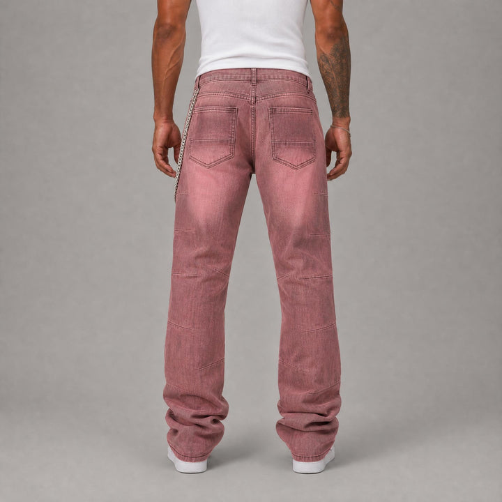Stacked Denim Jeans - Wash Red