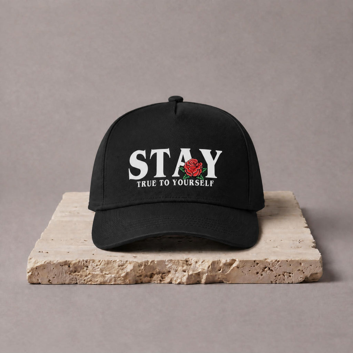 Stay True Rose Snapback Trucker Hat - Black