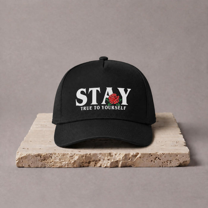 Stay True Rose Snapback Trucker Hat - Black