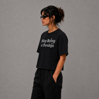 Stop Being A Pendeja Rhinestone Tee - Black