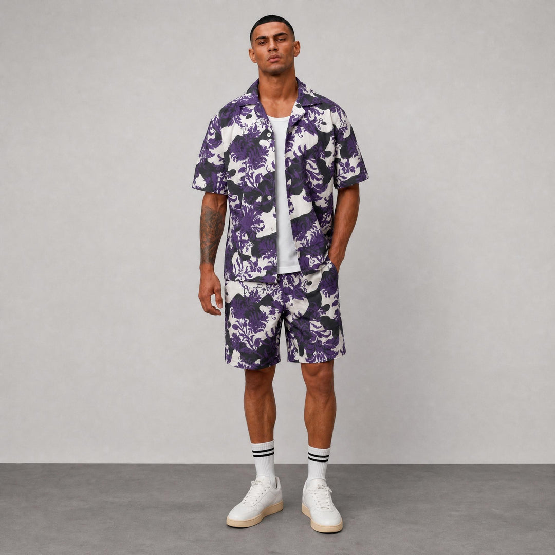 Summer Button-Up Top - Purple and Black