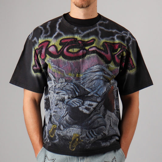 Garment Dyed Rhinestone Cropped Tee - Black