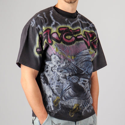 Garment Dyed Rhinestone Cropped Tee - Black