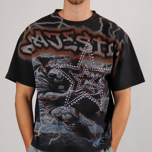 Garment Dyed Stud Cropped Tee - Black