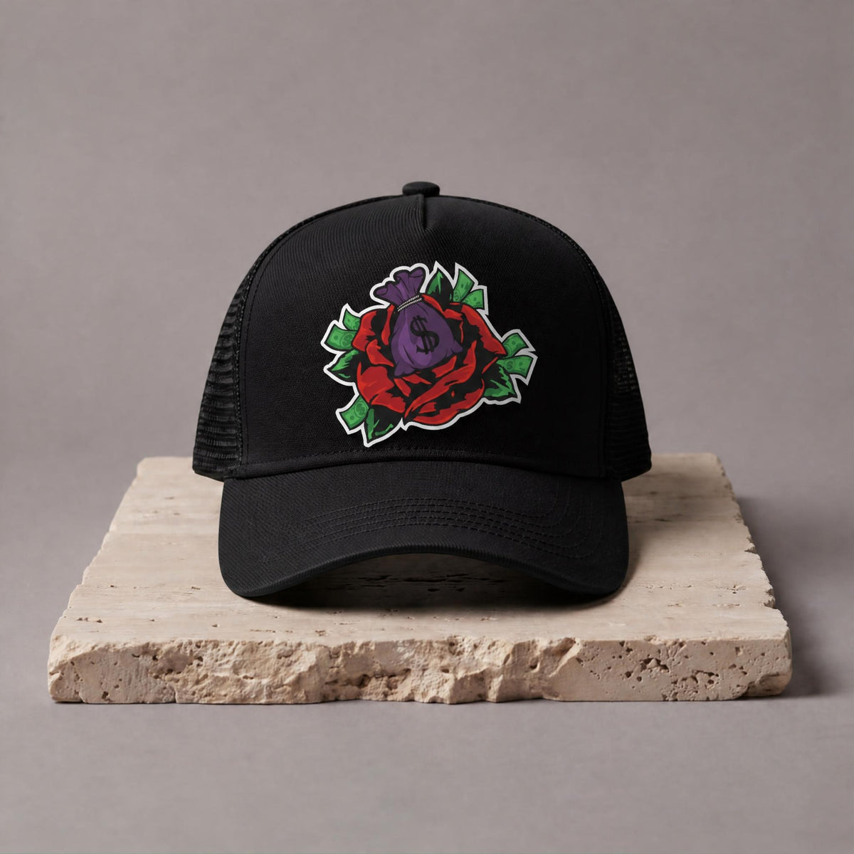TN5331B - Rose Money Trucker Hat - Black