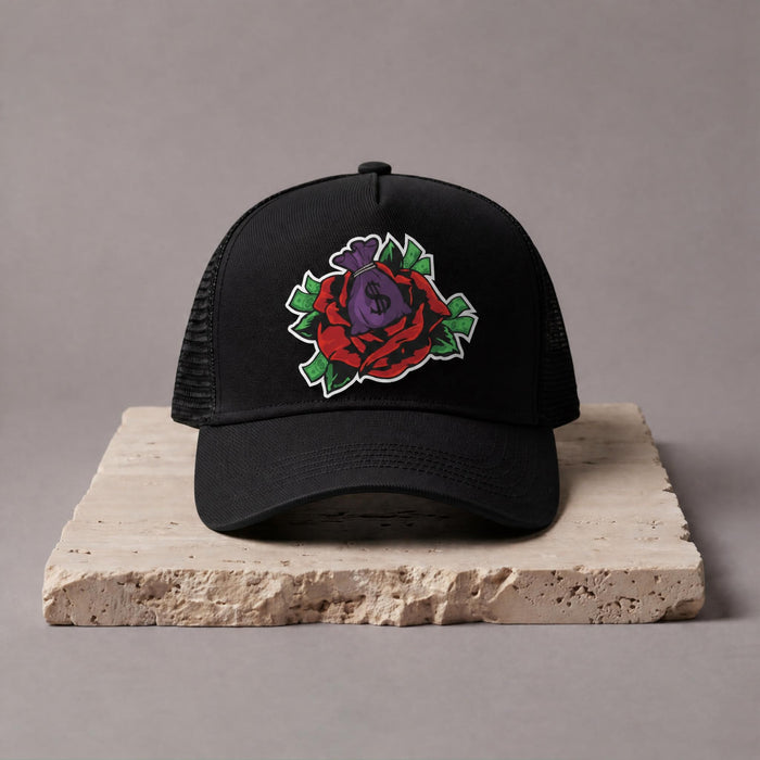 TN5331B - Rose Money Trucker Hat - Black