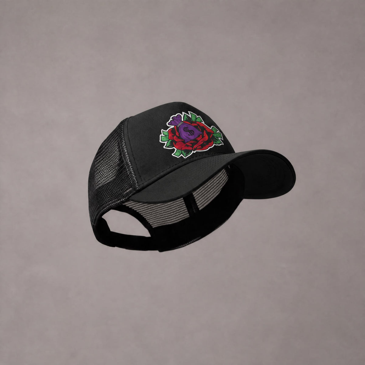 TN5331B - Rose Money Trucker Hat - Black