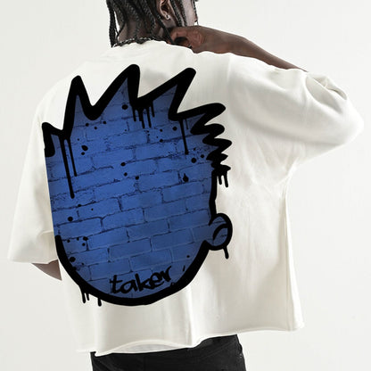 Oversized Two Panel Cropped T-shirt - White