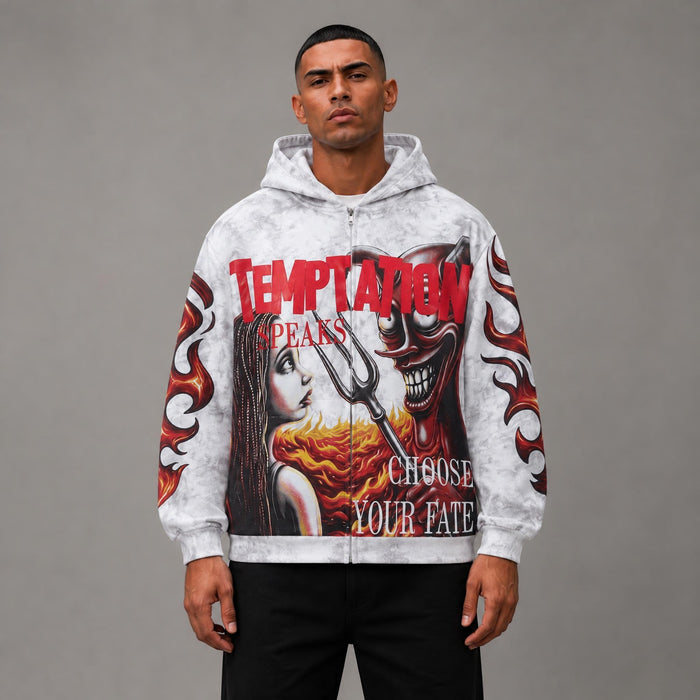 Temptation Zip Up Hoodie - Men's Graphic Streetwear Hoodie