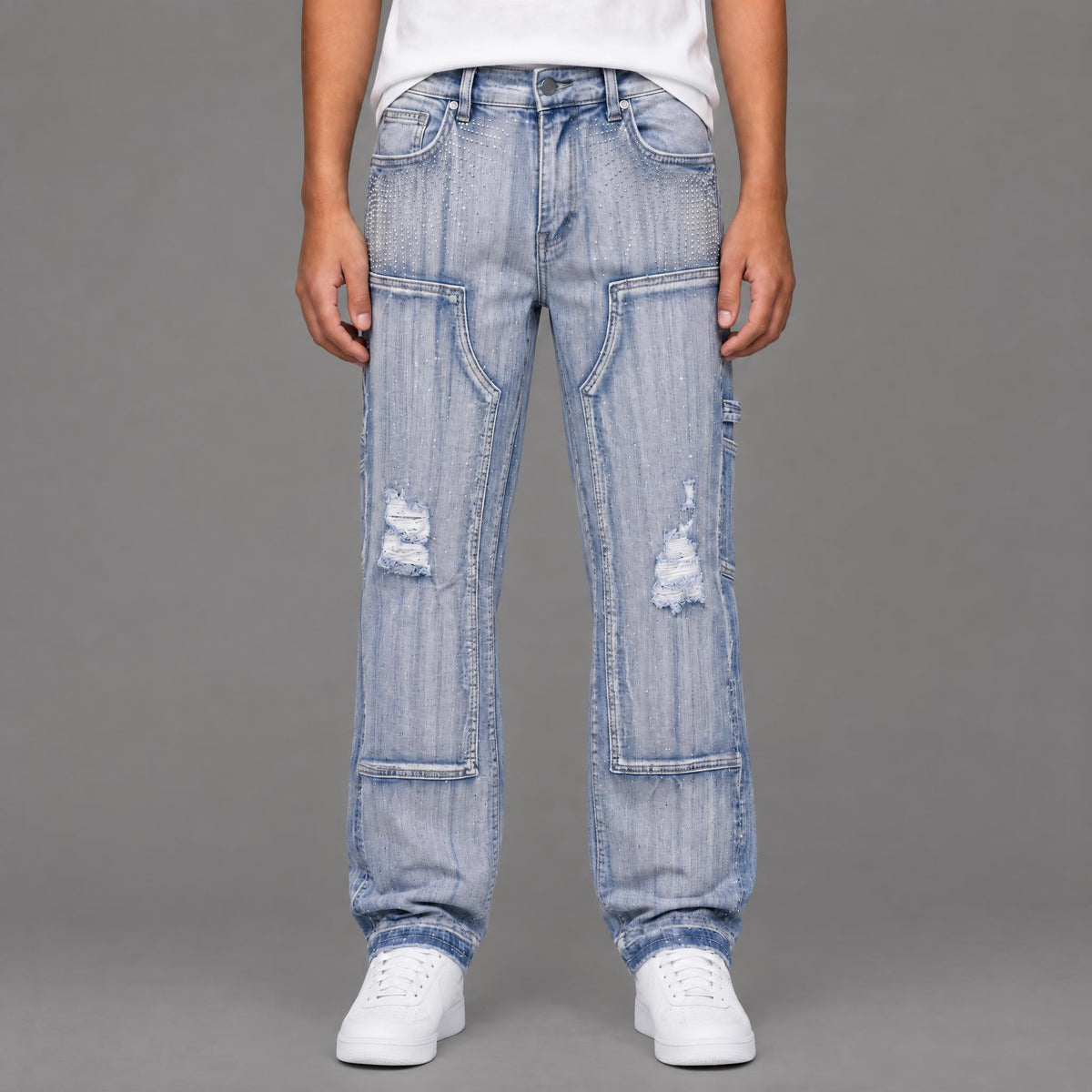 Toddler And Kid's Rhinestone "Karvin" Slim Fit Jeans - Light Blue