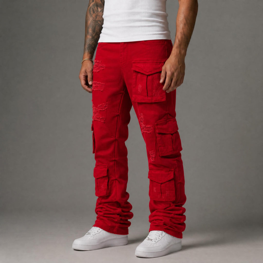 Utility Cargo Stacked Twill Pants - Red