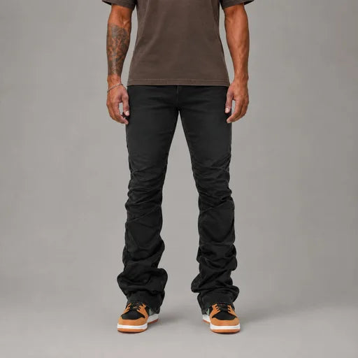 Waxed Pleat Pants - Men's Streetwear Flare Pants