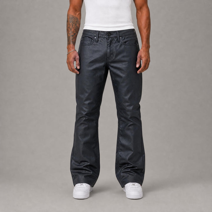 Waxed Stacked Jeans - Black