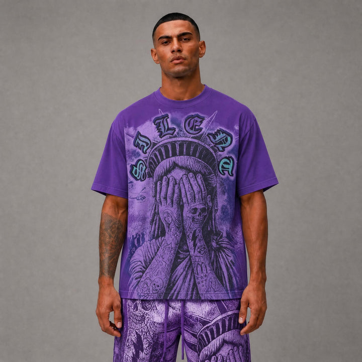 Weeping Liberty Graphic Tee - Purple