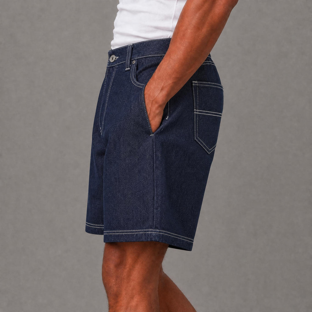 White Stitch Denim Jorts - Blue