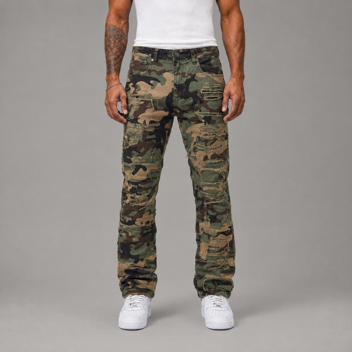 Woodland Camo Rip and Repair Pants - Men&