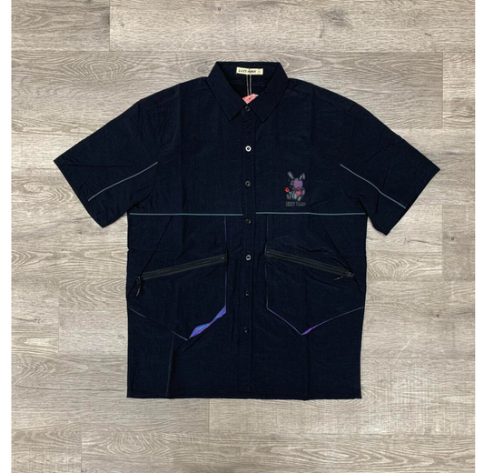 Nylon Short Sleeve Shirt W/ Pocket - Black (WS107)