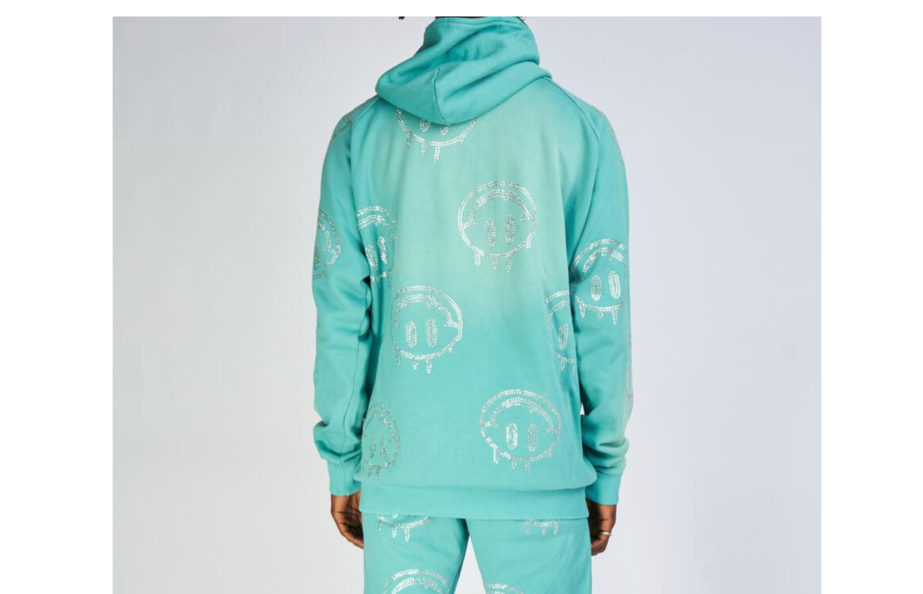 PLTX Teal Acid Wash Rhinestone Hoodie