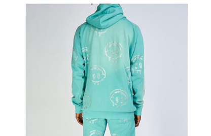 PLTX Teal Acid Wash Rhinestone Hoodie