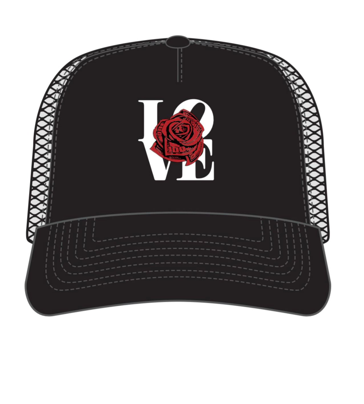 LOVE ROSE TRUCKER HAT (TN5318RB- Black)