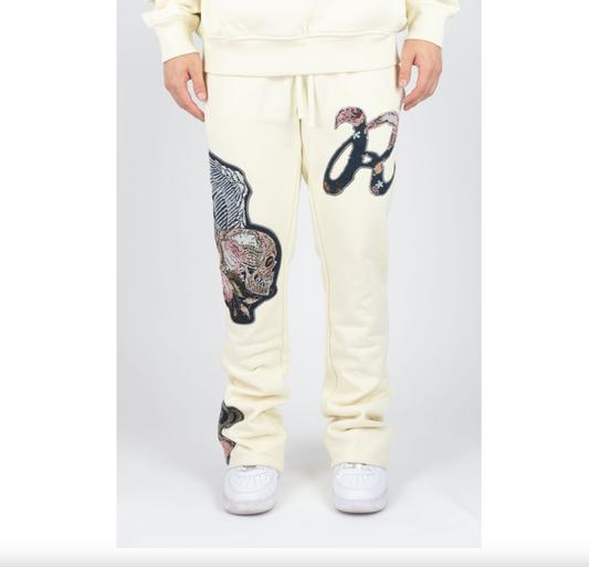 Fleece Pants W/ Tapestry Patches - Cream (642-452)