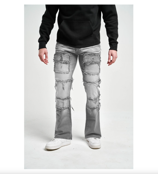 T4033, "Flare Fit" Strecth Pants With Patch Pocket - Grey