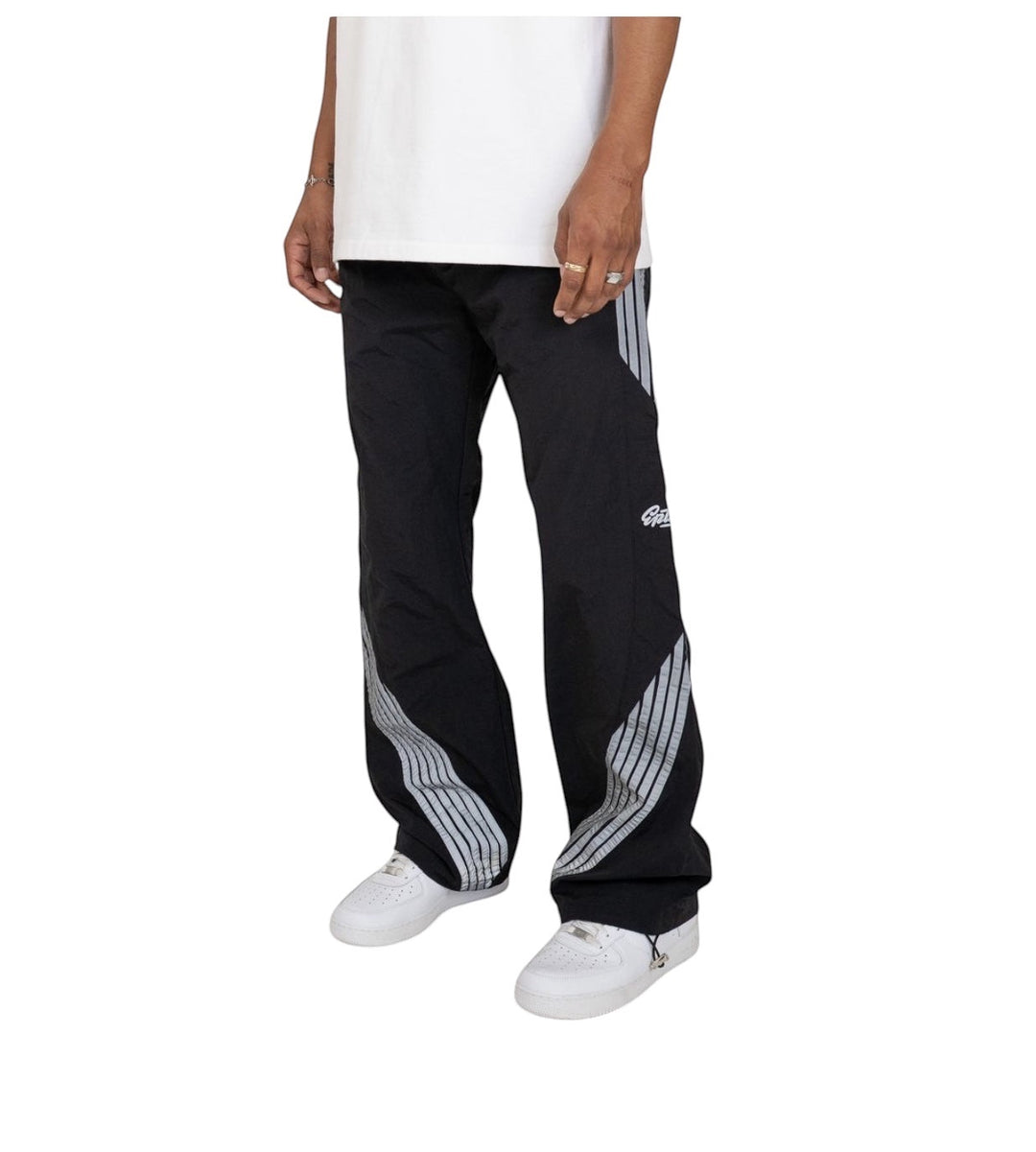 GEAR LOCKER LA black nylon ripstop Drift Pants with 3M reflective side tape details and adjustable toggles