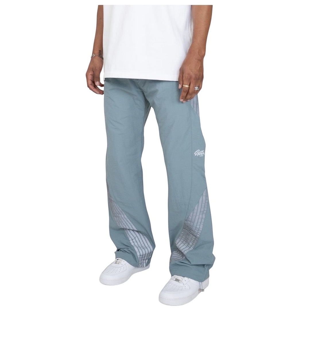 GEAR LOCKER LA Drift pants in slate blue nylon ripstop featuring 3M reflective side tape and an elastic waistband.