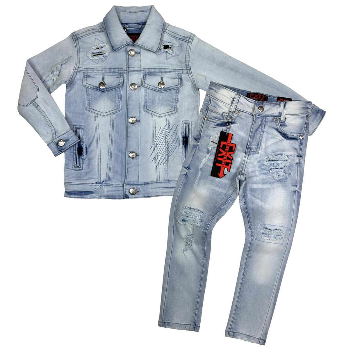 Kids Distress Jacket - Washed Blue