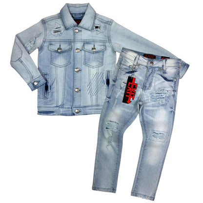 Kids Distress Jacket - Washed Blue