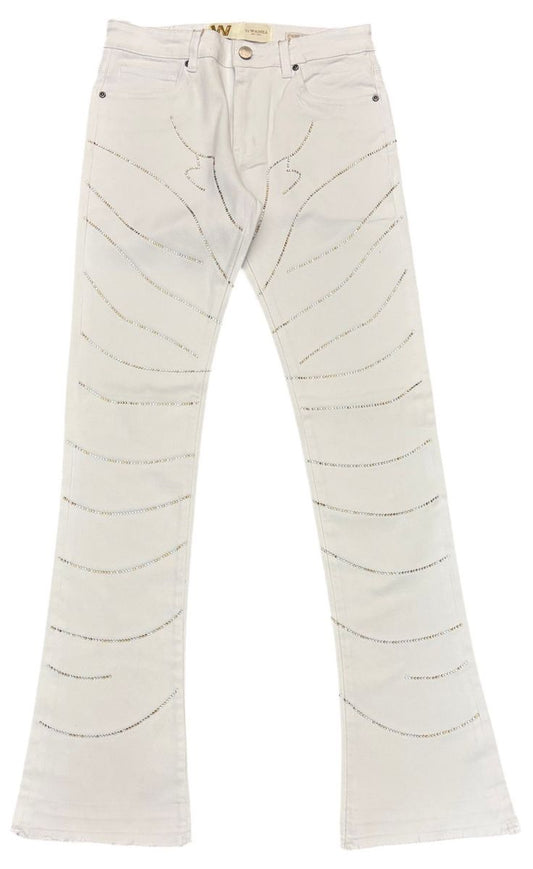 Stacked Denim Rhinestone Detail Jeans - White