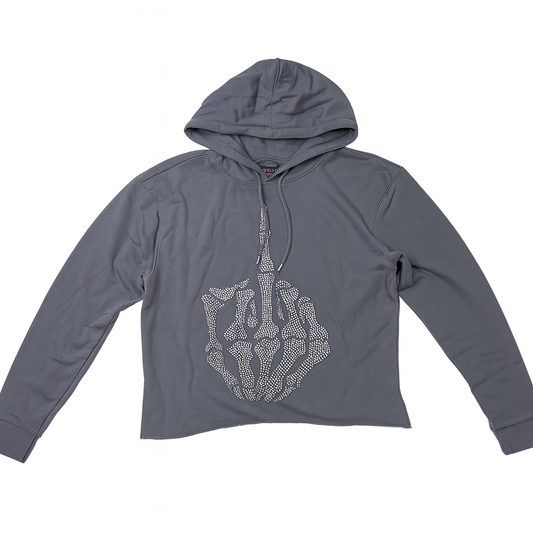 Skeleton Finger Hoody Rhinestone - Charcoal