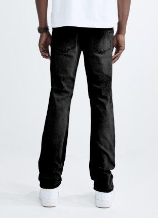 Straight Fit Patch Work Jeans - Jet Black