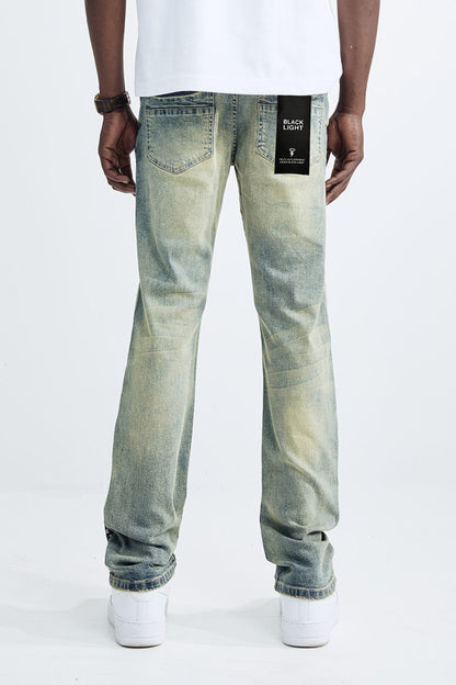 Straight Fit Patch Work Jeans - Tint Blue